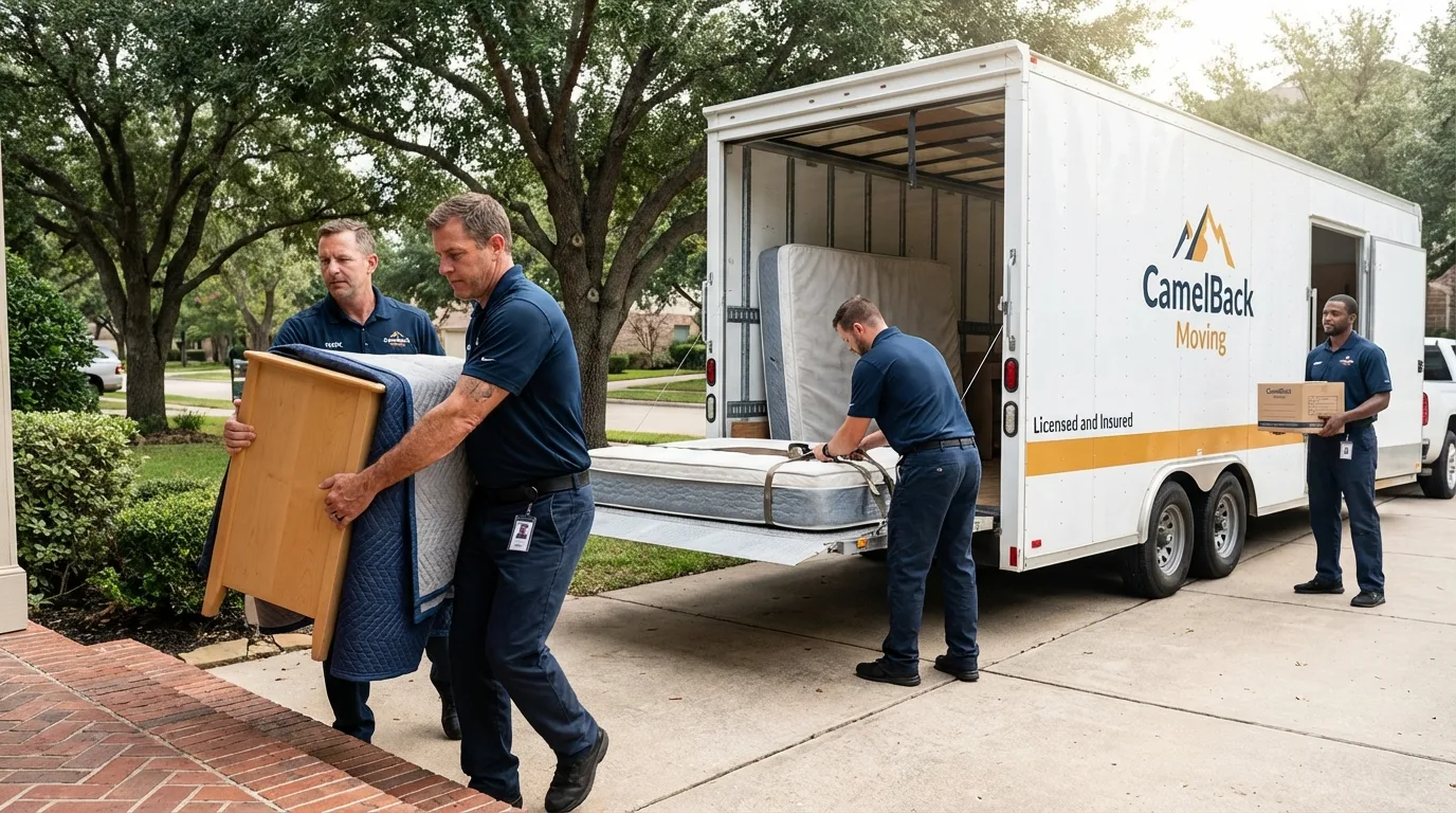 Crew loading residential truck for cross-state move from Ransom Canyon, TX