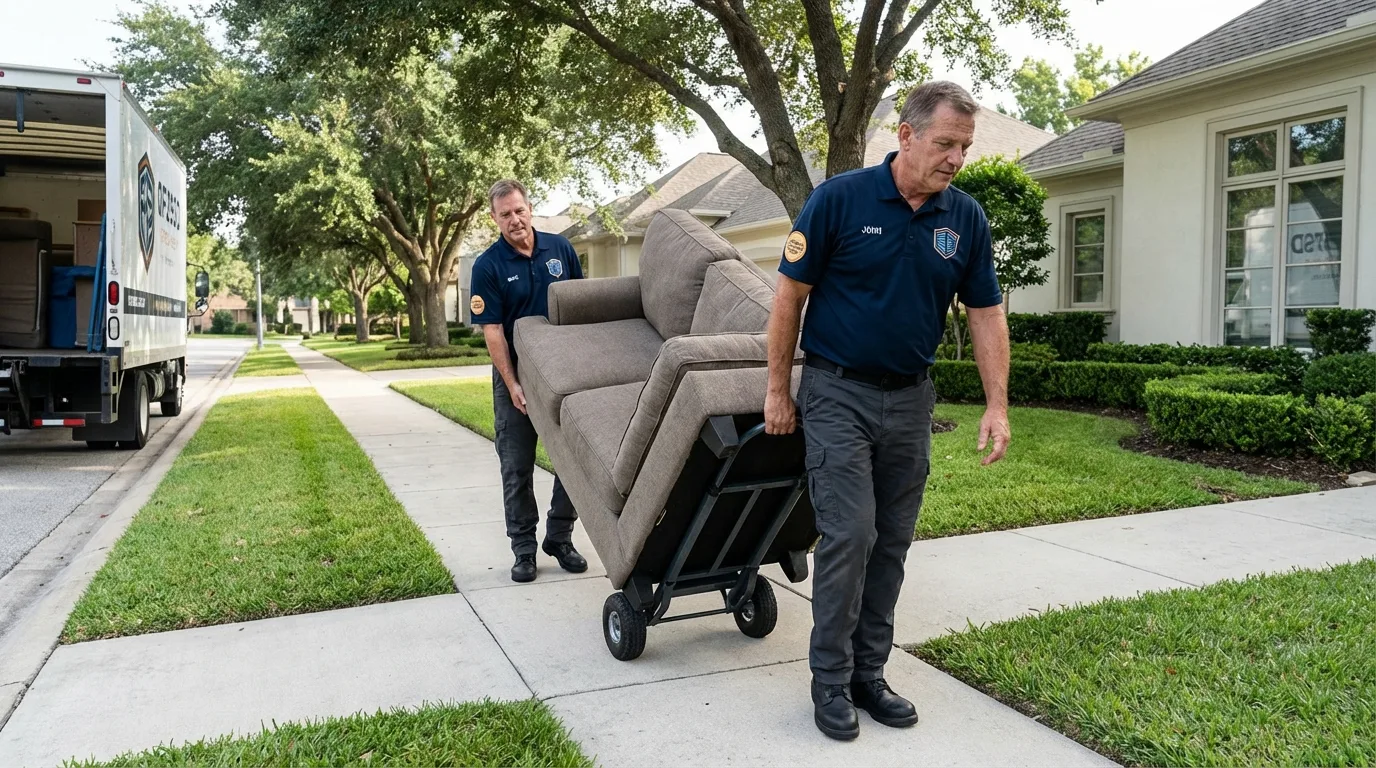 Local residential moving crew loading furniture in Ransom Canyon, TX